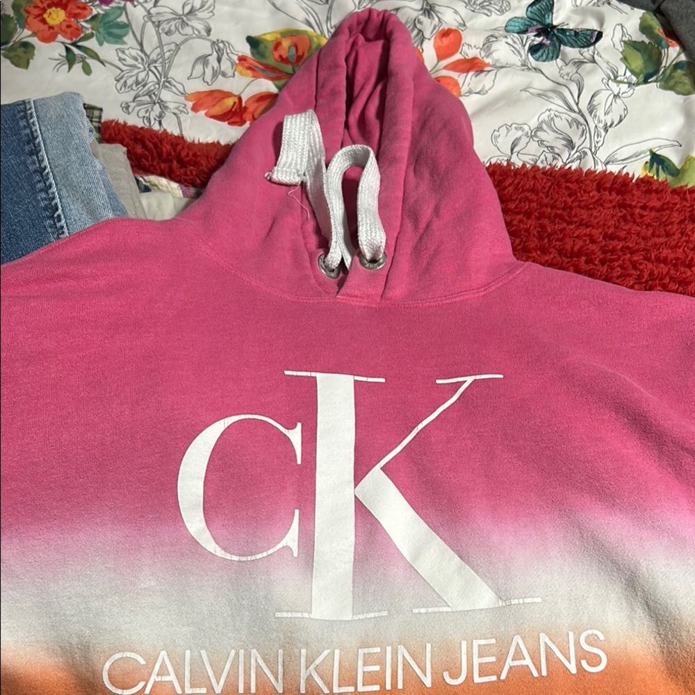 Calvin Klein Pink and White Hoodie